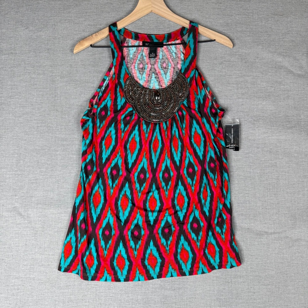 INC International Collection Womens Top Blouse Size M Boho Beaded Tribal‎ NWT